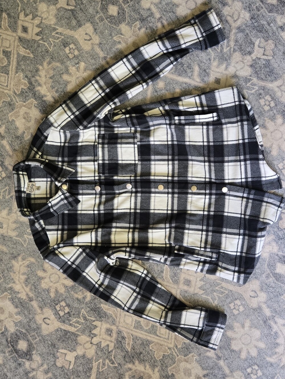Como Vintage Black and White Plaid Button-Up Jacket